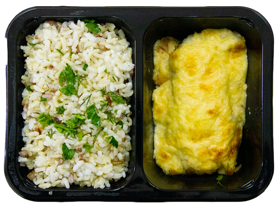 Минтай под сырной шапкой с рисом